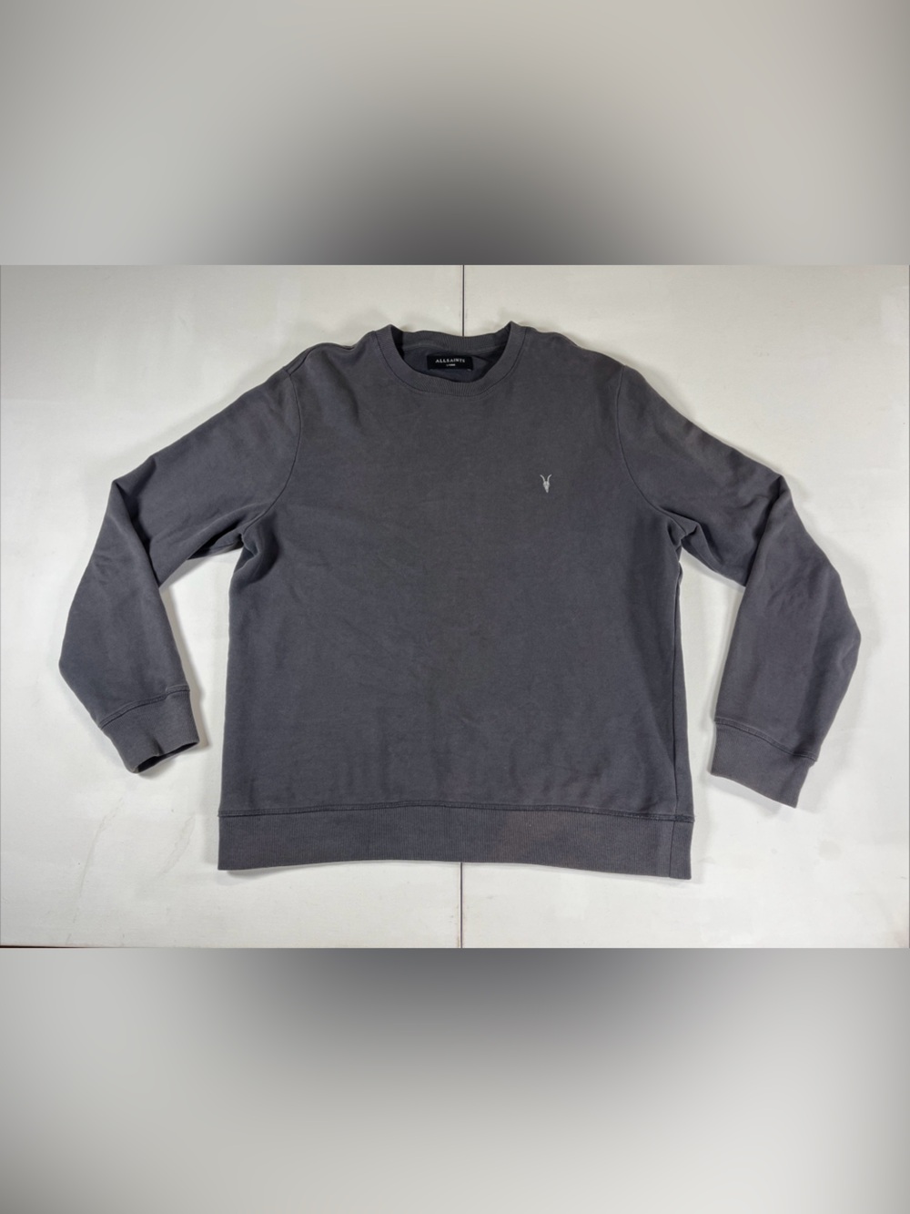 AllSaints Men's Black Crewneck Sweatshirt Raven Ram Skull Cotton Soft Size L